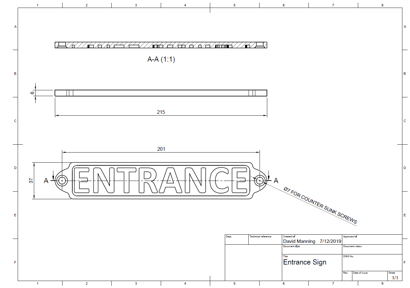 Entrance Sign – Cast Bronze look – 3DOM Engineering